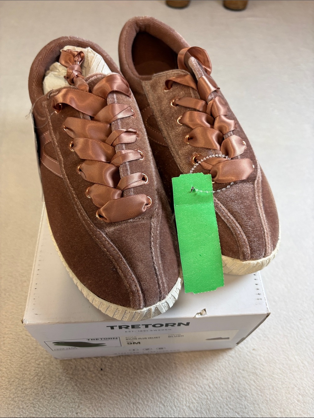Tretorn Mauve Velvet Sneakers with Satin Ribbon Laces